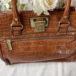 Anne Klein Tan Crocodile Pattern Shoulder Bag
